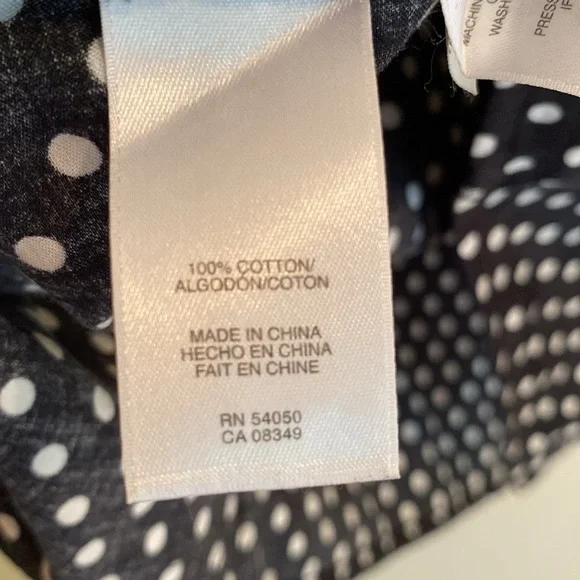 Jones New York signature Knot Front Blouse polkadot white on black size L cotton - Picture 10 of 11